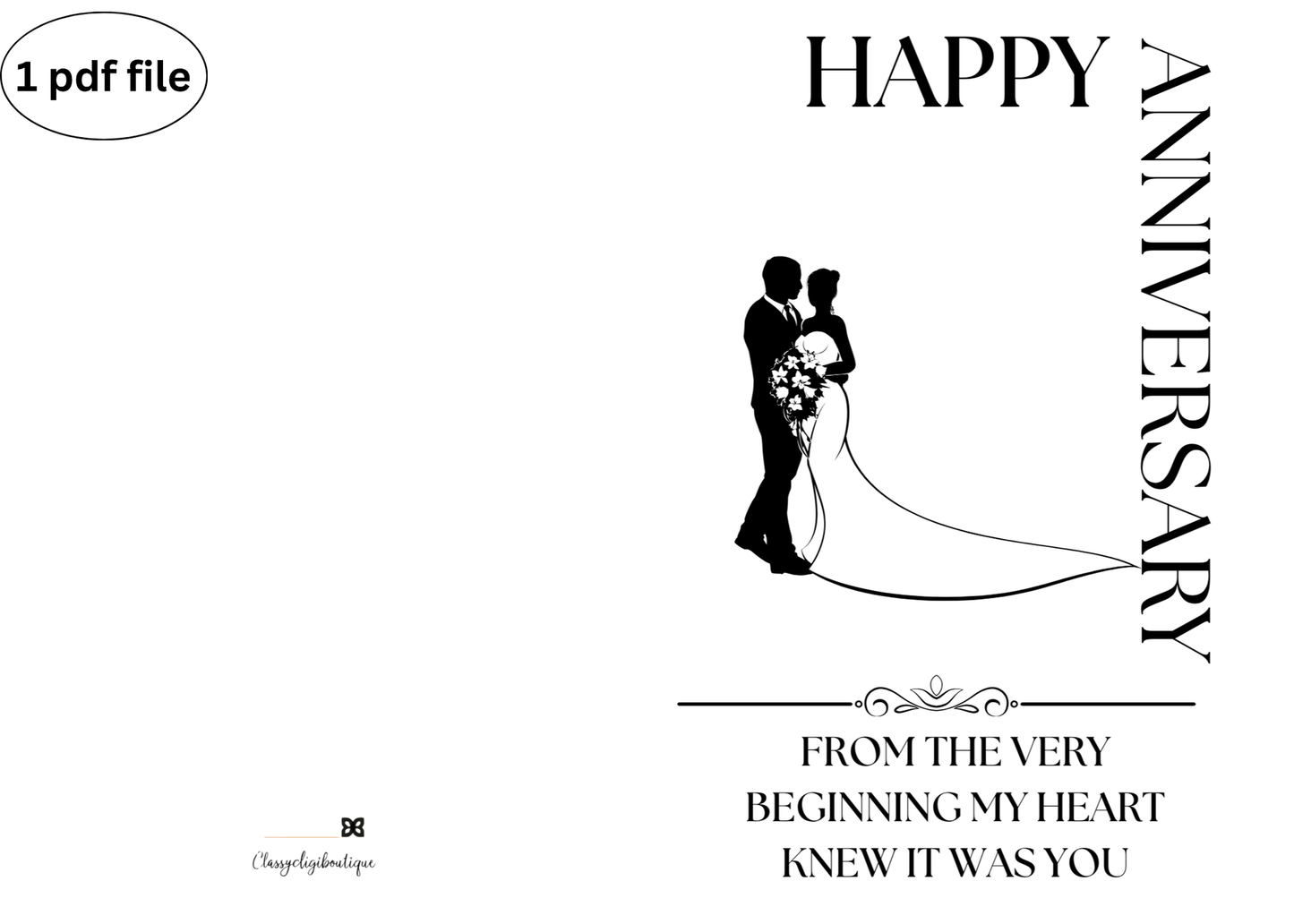"From the Start" Elegant Anniversary Card – Bride & Groom Silhouette