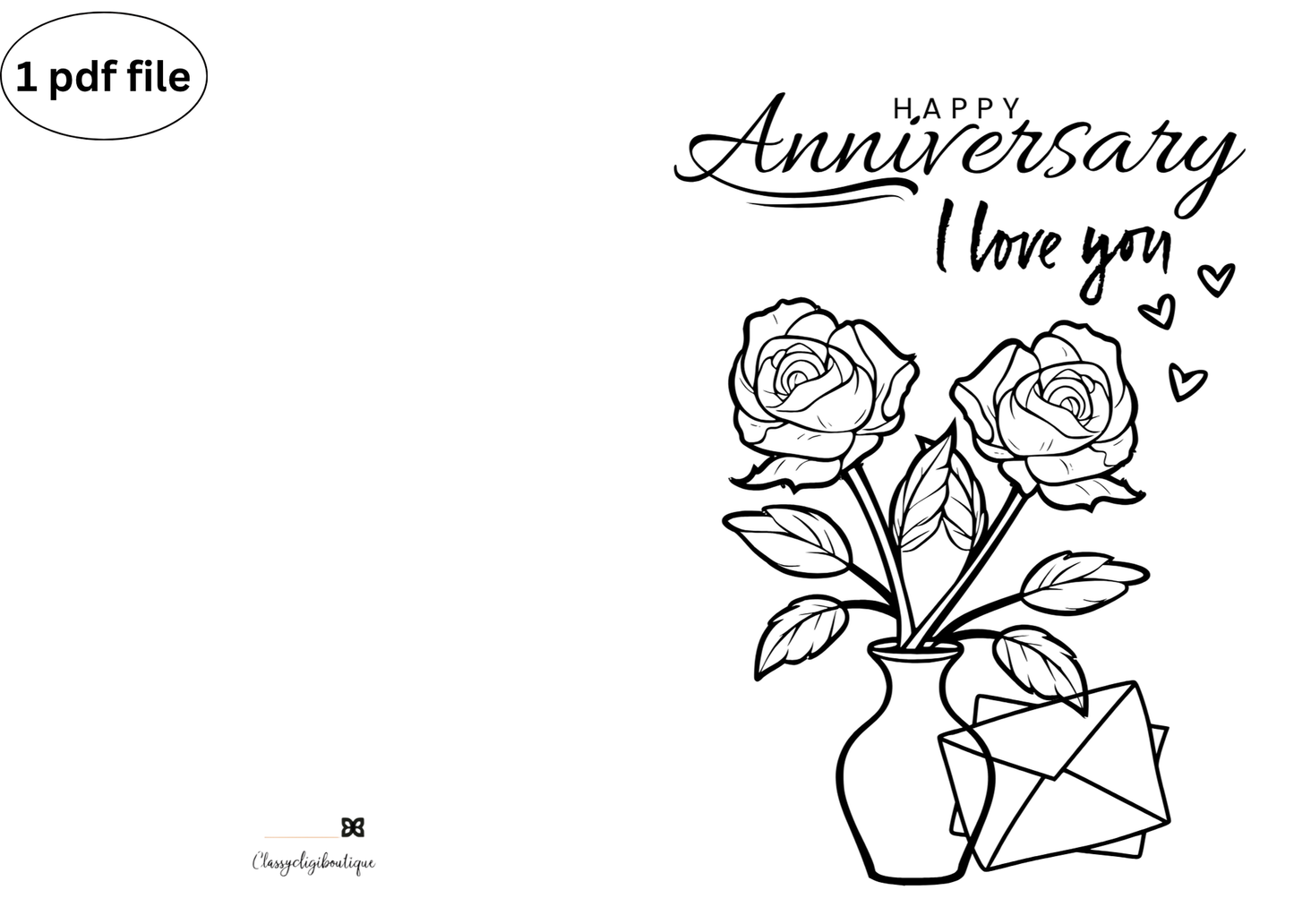 "Love in Bloom" Anniversary Card – Hand-Drawn Vase of Roses