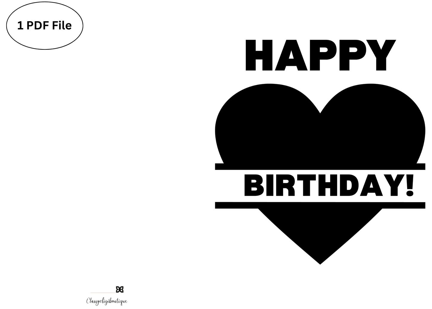 🖤 Black Classic Heart Birthday Card – Elegant Printable Greeting Card | Instant Digital Download (PDF)
