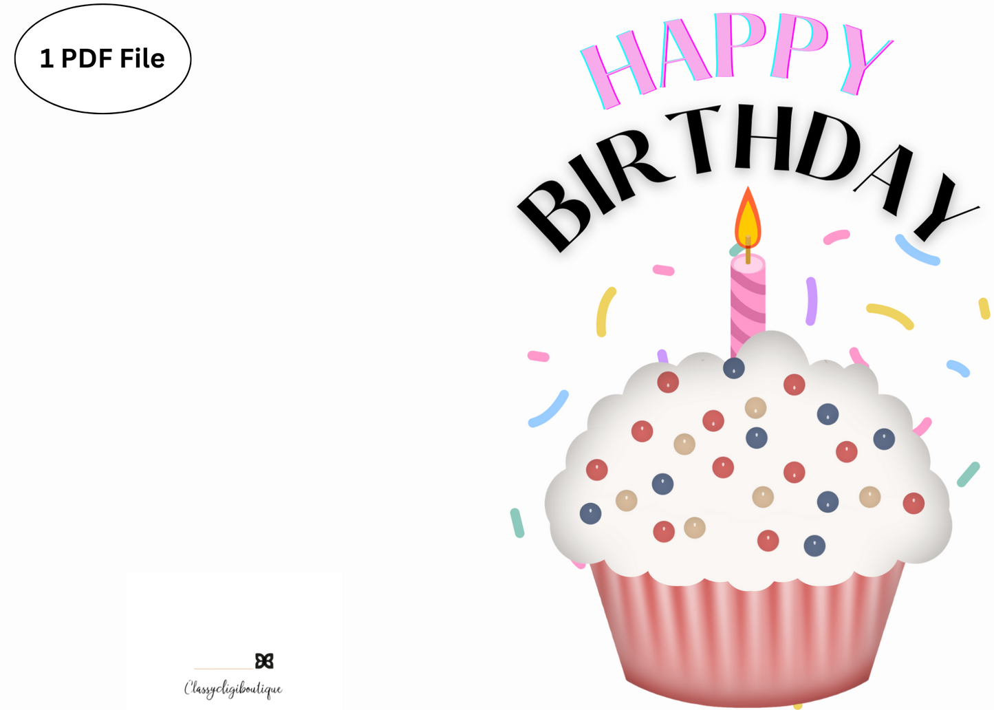 π§ Pink Cupcake Birthday Card β Printable Greeting Card with Sprinkles | Instant Download PDF