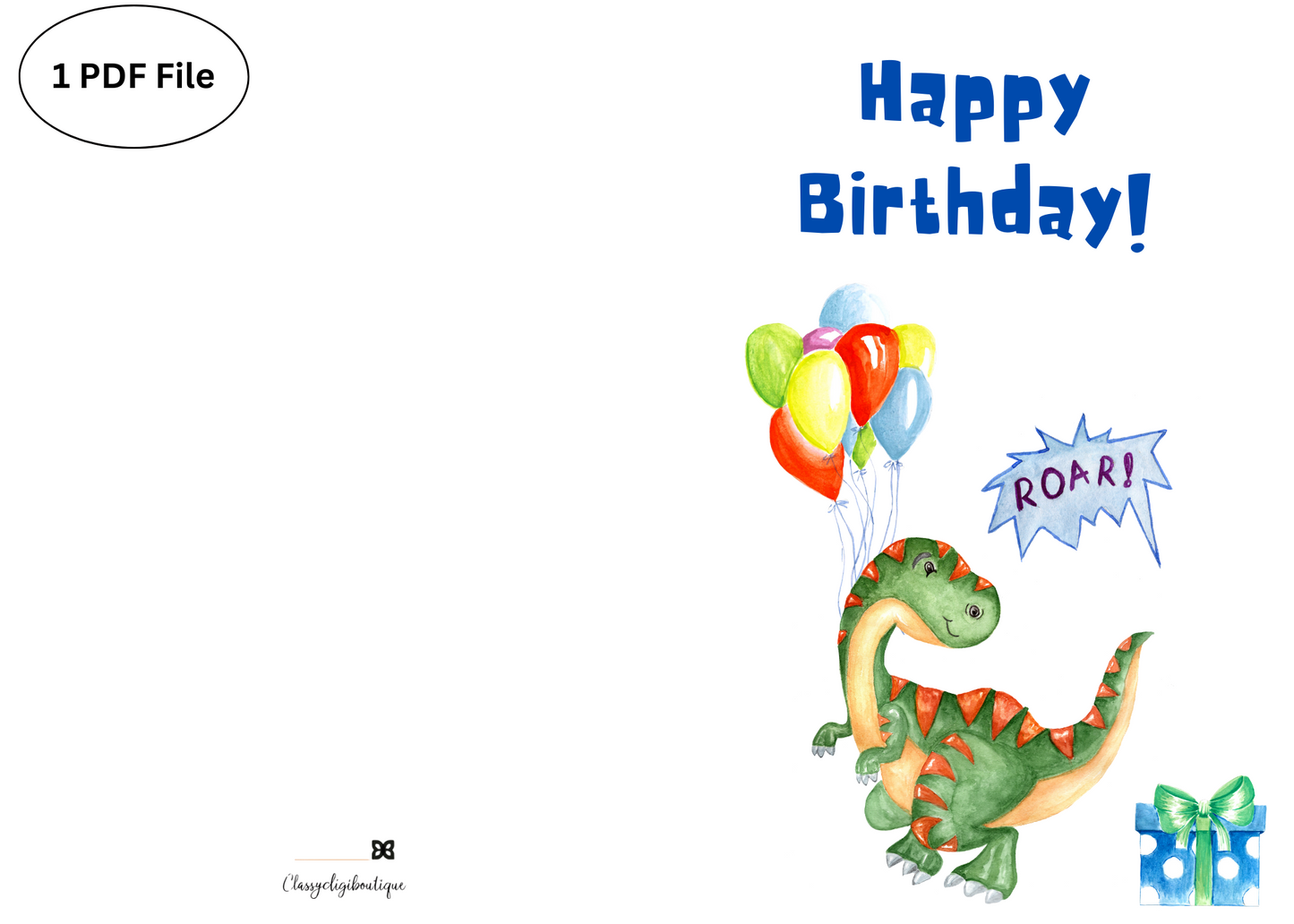 π¦ Kids Dinosaur T-Rex Birthday Card β Printable Greeting Card | Fun Instant Download (PDF)
