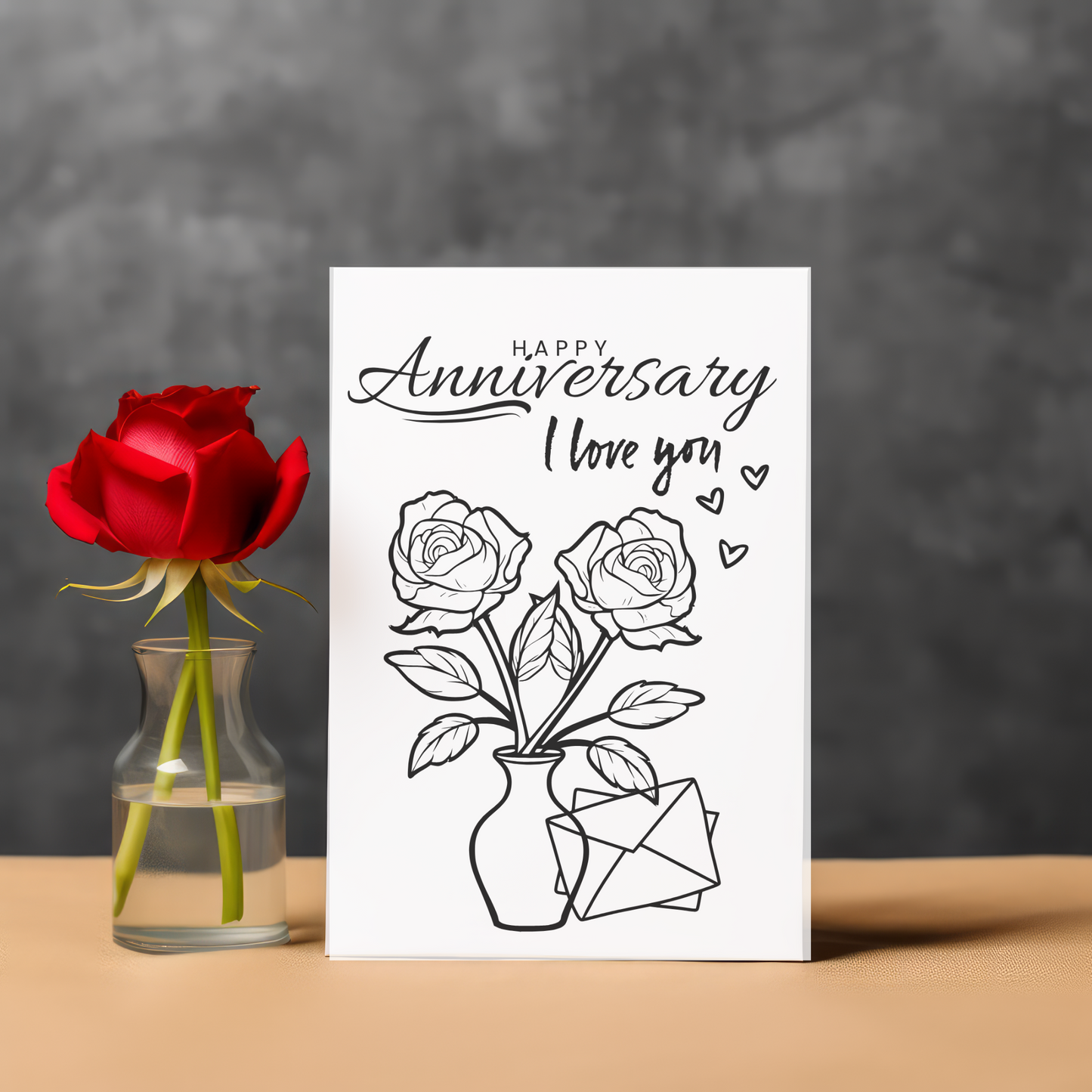 "Love in Bloom" Anniversary Card – Hand-Drawn Vase of Roses
