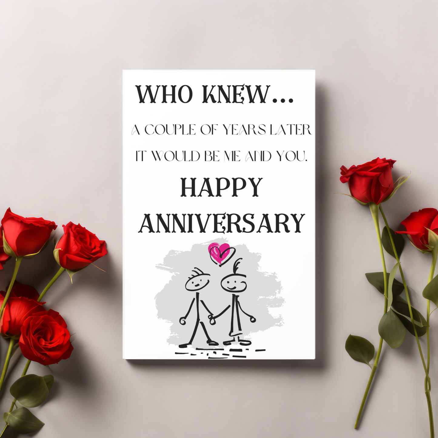 “Who Knew?” Funny & Sweet Anniversary Card – Stick Figure Love