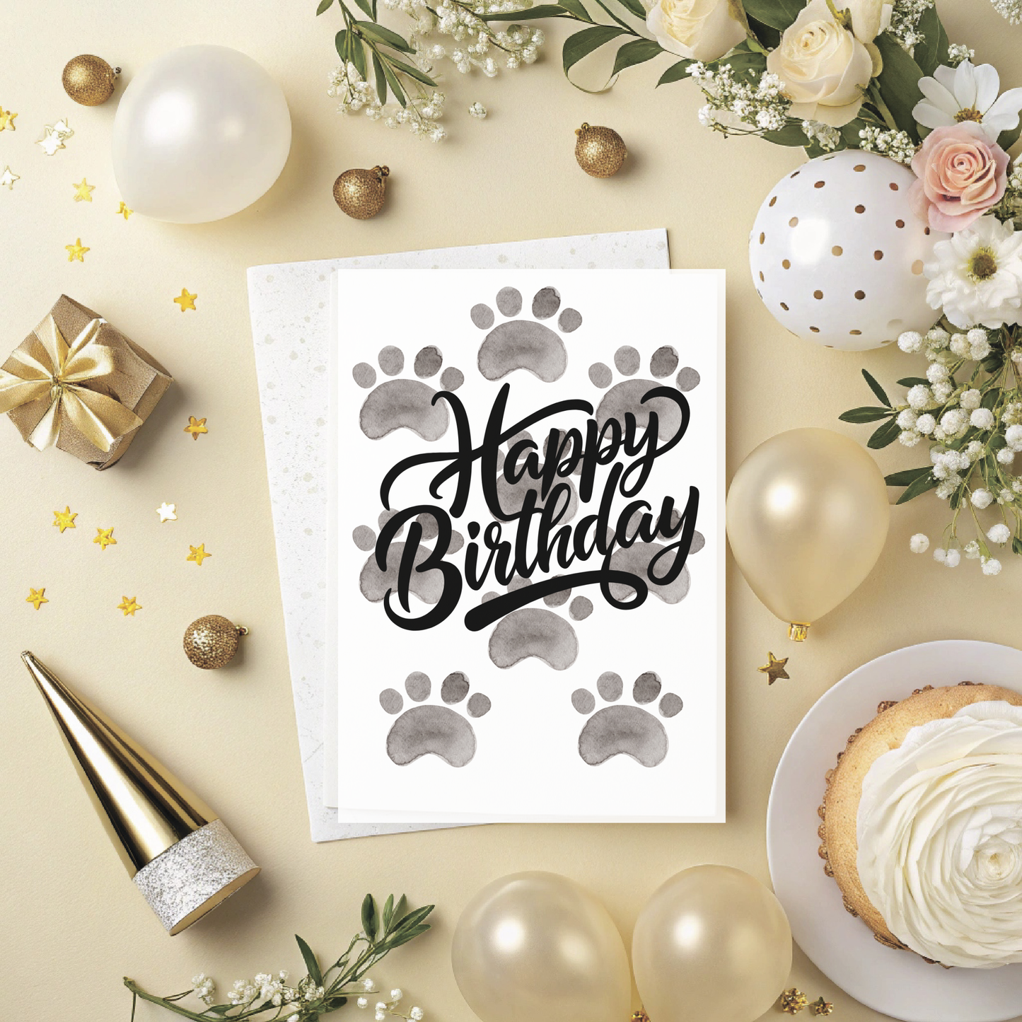 Paw Prints Birthday Card – Printable Greeting Card with Cute Paw Design | Instant Download