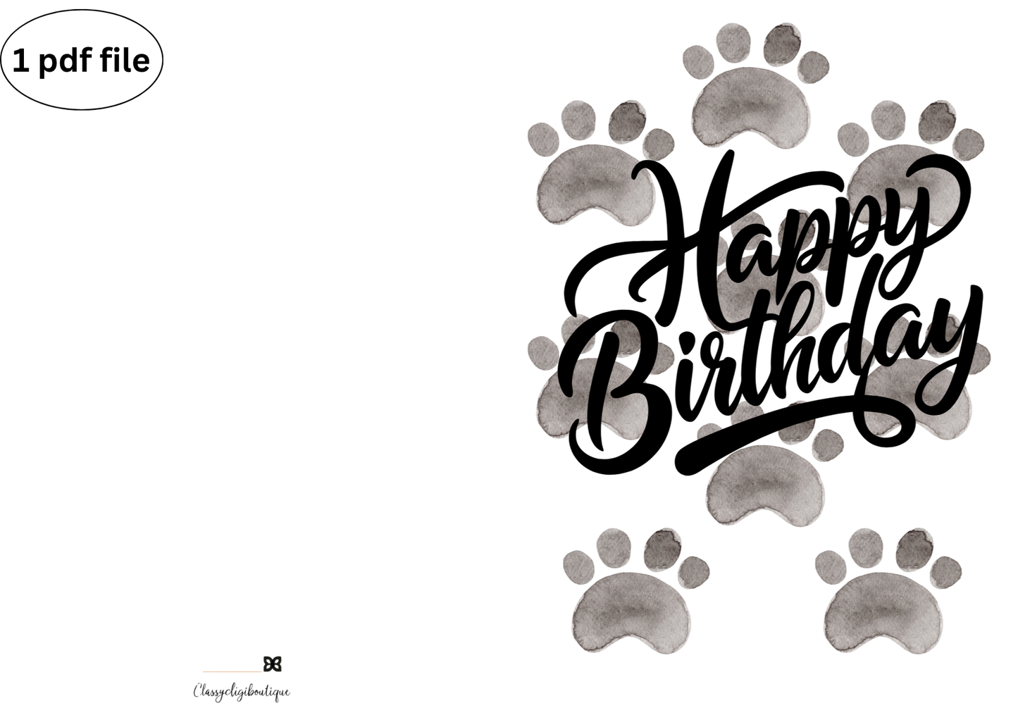 Paw Prints Birthday Card – Printable Greeting Card with Cute Paw Design | Instant Download