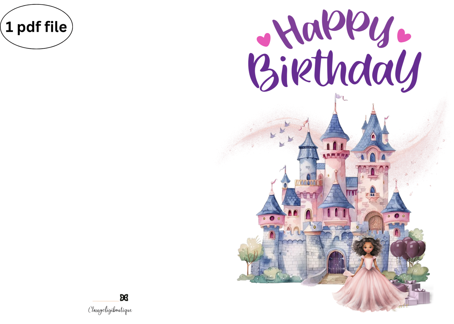 Princess Castle Birthday Card - Downloadable Printable Greeting for Girls