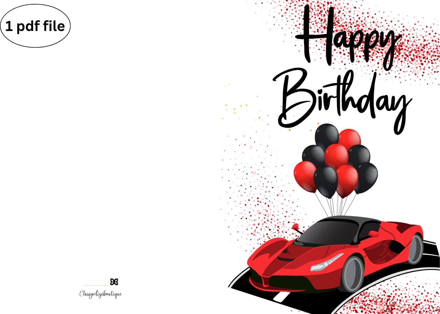 🏎️ Black & Red Sports Car Birthday Card – Printable Download