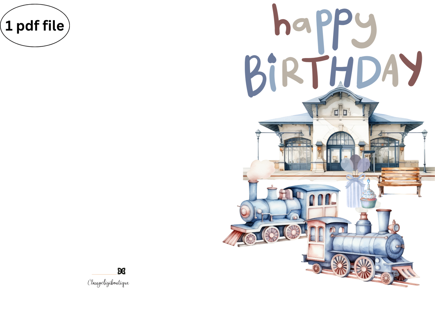 🚂 Train Station Birthday Card – Printable Download
