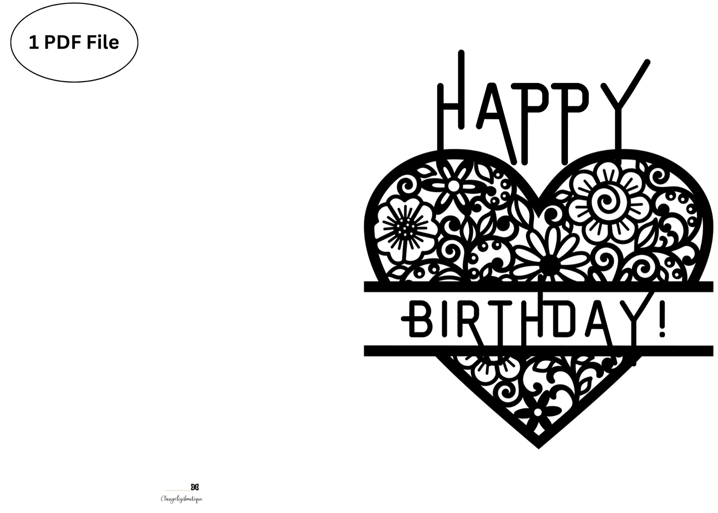 🖤 Black Vintage Heart Birthday Card – Elegant Printable Greeting Card | Instant Digital Download (PDF)