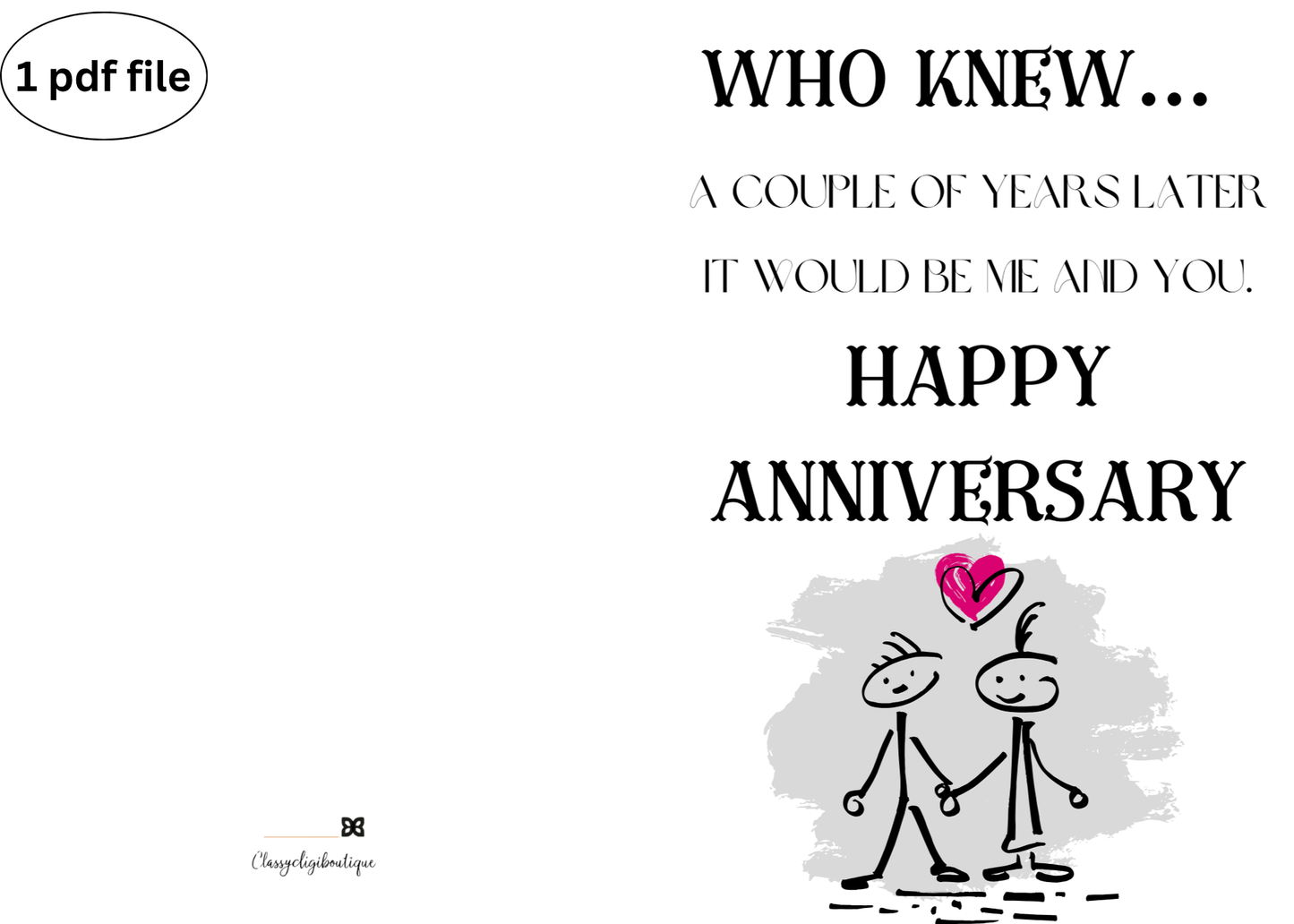 “Who Knew?” Funny & Sweet Anniversary Card – Stick Figure Love