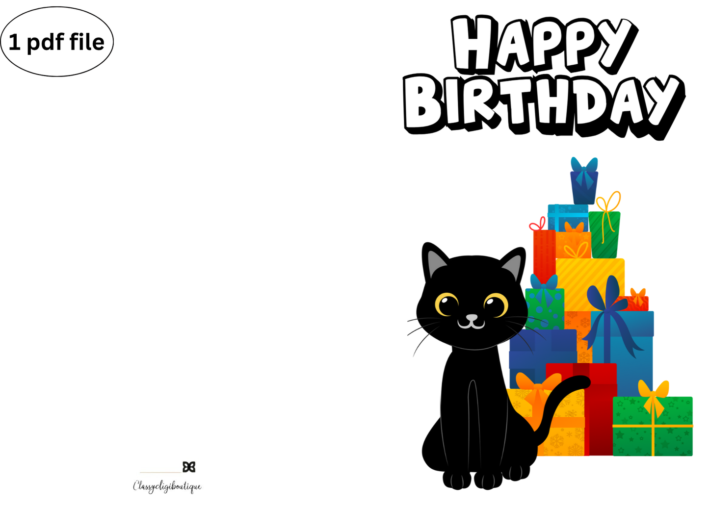 🐾 Black Cat Birthday Card – Cute Printable Greeting Card | Instant Digital Download (PDF)