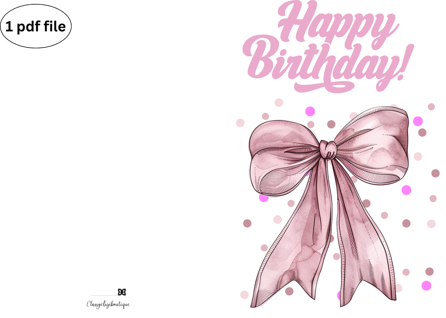 Pink Bow Birthday Card – Confetti Celebration | Printable Greeting Card
