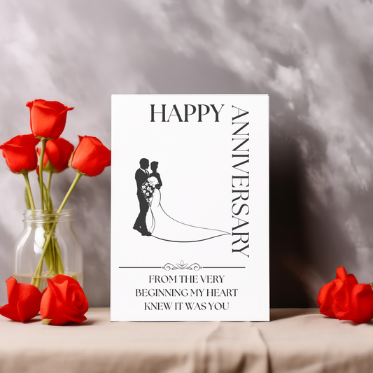"From the Start" Elegant Anniversary Card – Bride & Groom Silhouette