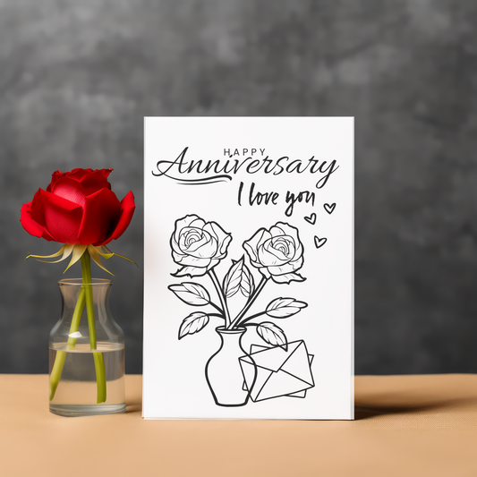 "Love in Bloom" Anniversary Card – Hand-Drawn Vase of Roses