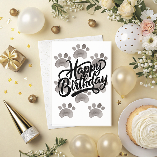 Paw Prints Birthday Card – Printable Greeting Card with Cute Paw Design | Instant Download