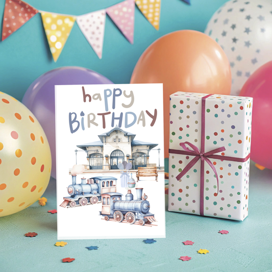 🚂 Train Station Birthday Card – Printable Download