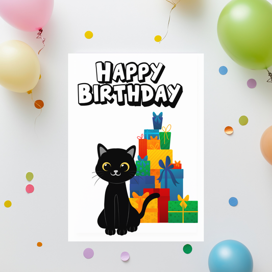 🐾 Black Cat Birthday Card – Cute Printable Greeting Card | Instant Digital Download (PDF)
