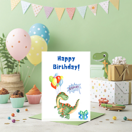 🦖 Kids Dinosaur T-Rex Birthday Card – Printable Greeting Card | Fun Instant Download (PDF)